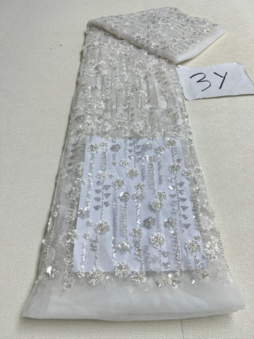 African Sequins Beaded Lace Fabrics  3 yards High Quality Sequence Embroidery French Nigerian Lace Fabric For Wedding Sewing