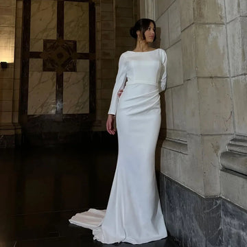Customized Modest Long Sleeve Mermaid Bridal Dress Elegant Belt Brides Gown Slim Fit Bateau Neck Wedding Dress