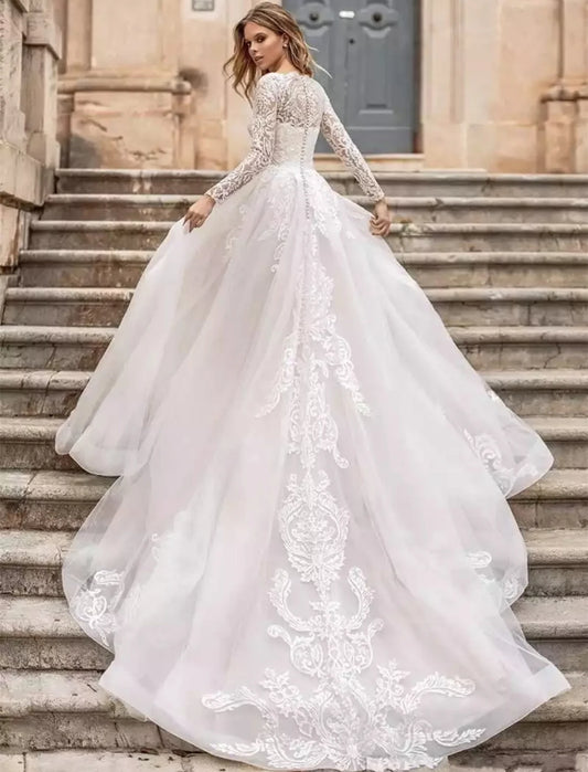 Luxury Princess Wedding Dresses Long Sleeves Modest Vestidos De Novia Appliques Vestido De Noiva Lace Robe De Mariée