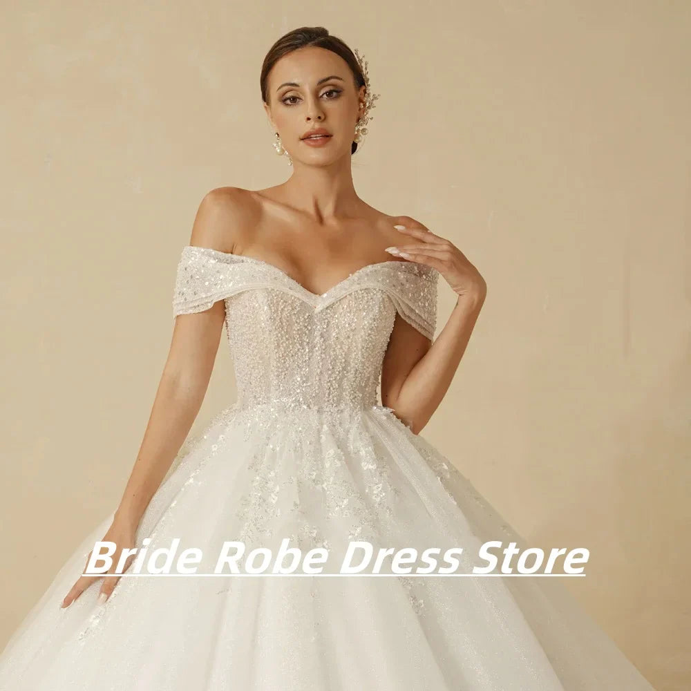 Angel Sanchez Beading Princess Wedding Dresses Sleeveless Off Shoulder Bride for Women Glitter Ball Bridal Gown