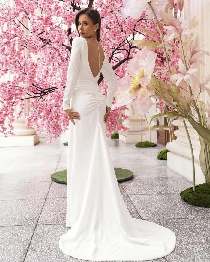 Mermaid Wedding Dresses Customized Sexy Long Sleeve Backless Civil Bride Dress Women's Wedding Gowns Vestido De Noiva
