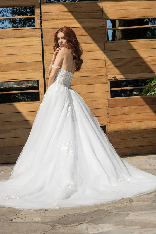 Fashion lace A-Line Wedding dress Sexy off-the-shoulder bridal dress Sweep train open back Romantic tulle reception party dress