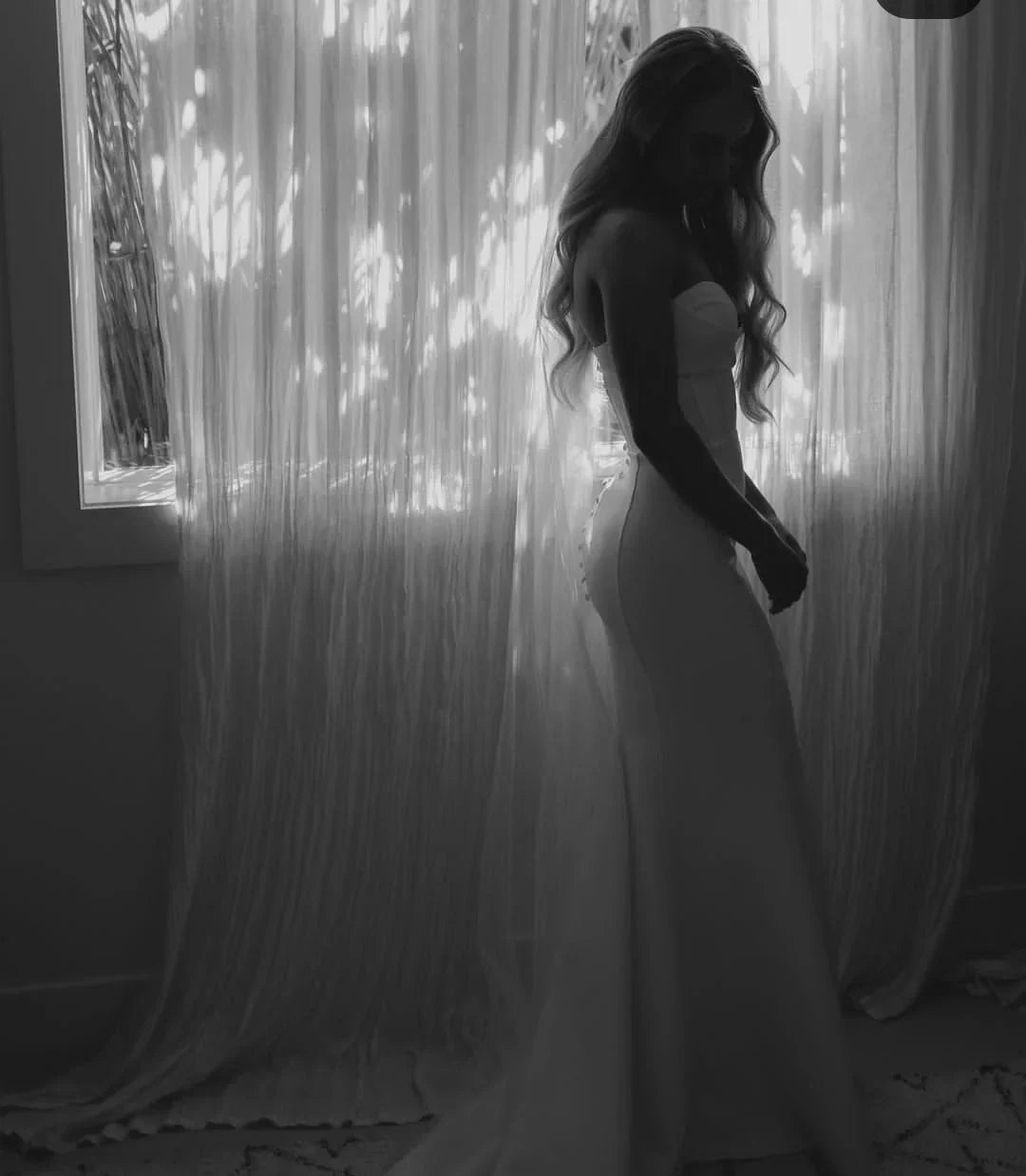 Satin mermaid civil simple floor length sweep train bridal gown back view