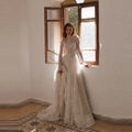 Simple Wedding Dresses A Line Woman's Sexy Lace Shiny Long Sleeve Bride Gowns Formal Appliques Customized Vestidos De Novia
