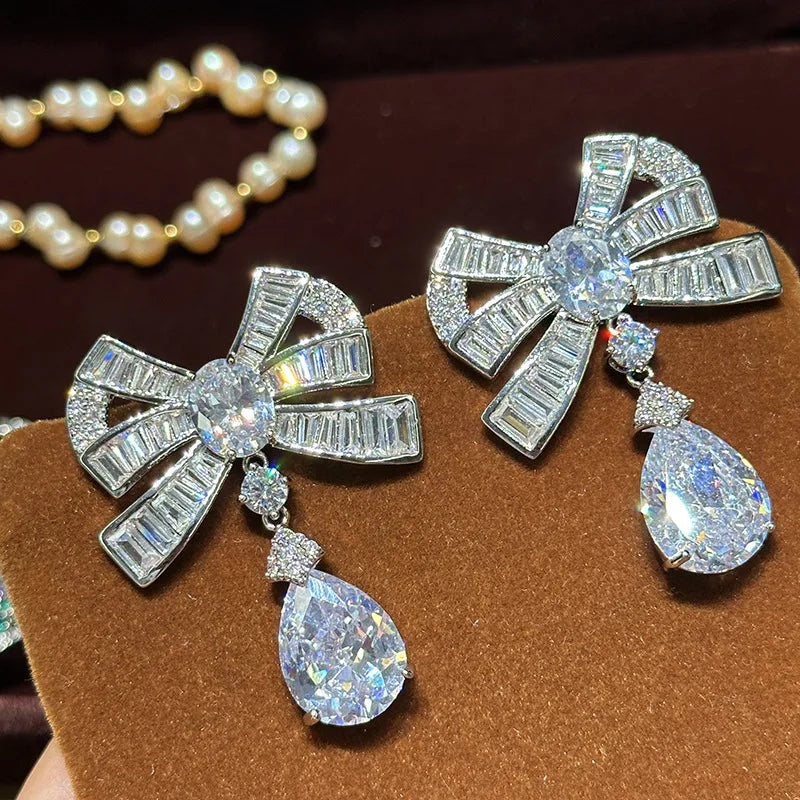Bowknot AAA Zircon Bridal Earrings Cubic Zirconia Wedding - front view