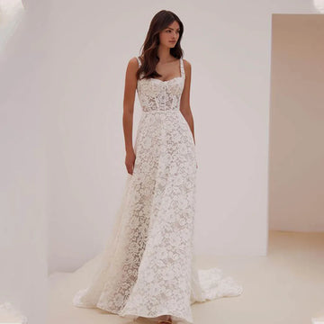 Modern Wide Straps Full Lace Bridal Grown A Line Wedding Dresses Custom Made Formal Bridal Grown 2024 Vestido De Noival