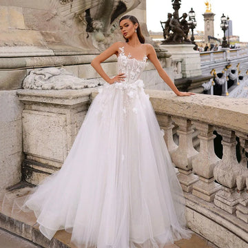 O-neck sleeveless corset boho 3D flower princess bride wedding dress size chart 1