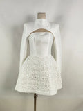 Size chart for women O-neck long sleeve crop top strapless flower dress suit