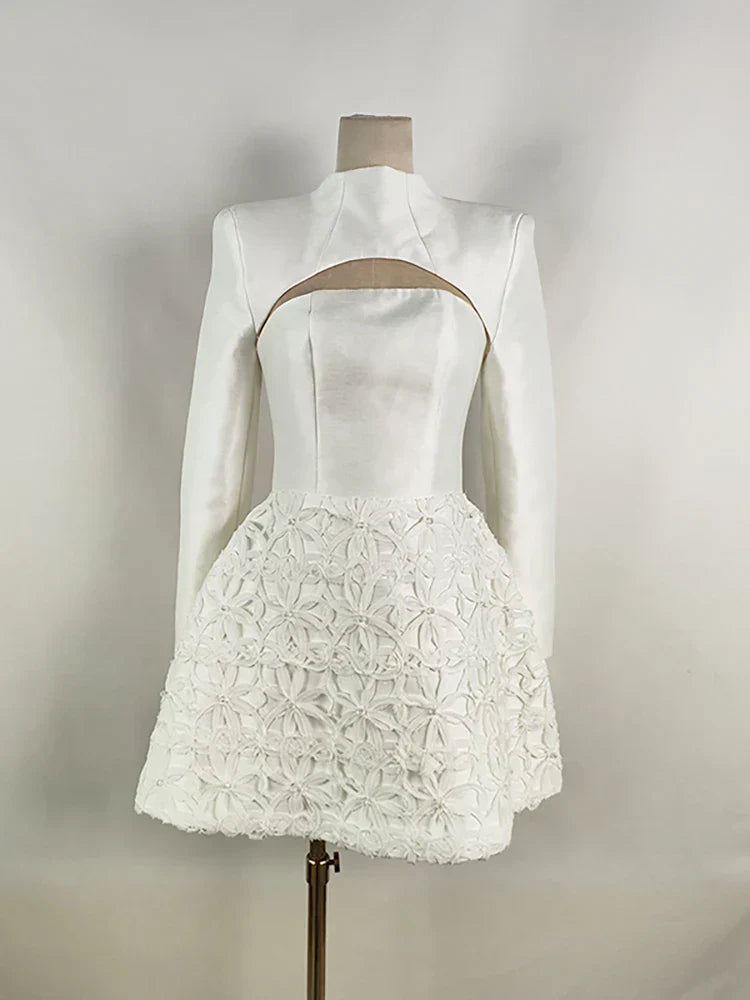 Size chart for women O-neck long sleeve crop top strapless flower dress suit