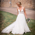Boho V-Neck Wedding Dresses Luxury Brides Dress Lace Appliques A Line Backless Tulle Bridal Dress Wedding Gown Customized
