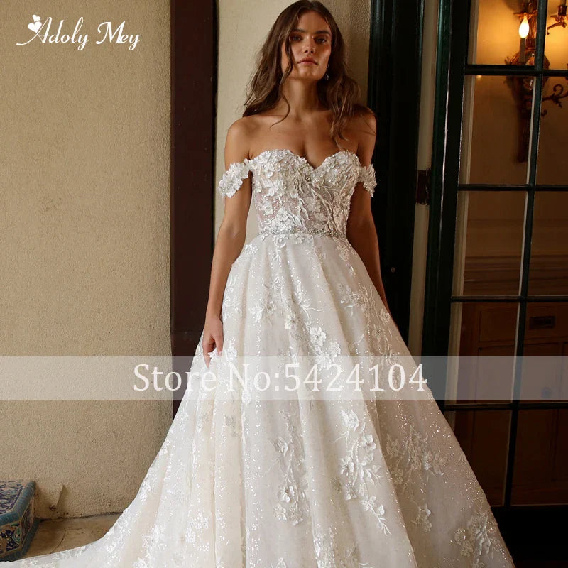 Luxury Sweetheart Neck Zipper Shine A-Line Wedding Dress Delicate Beading Appliques Off the Shoulder Princess Bridal Gown