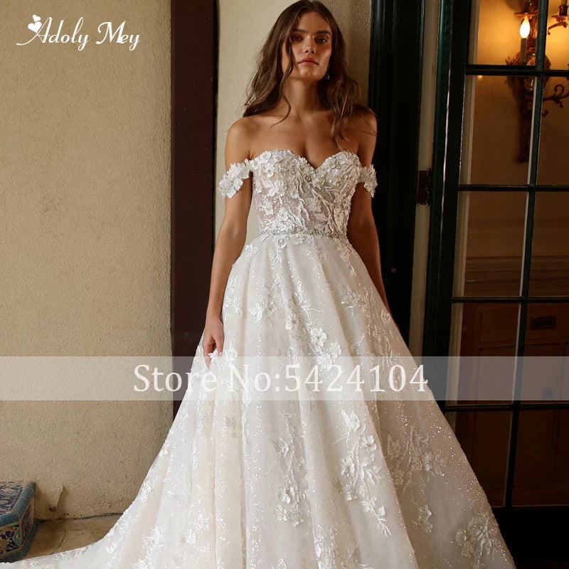 Luxury Sweetheart Neck Zipper Shine A-Line Wedding Dress 2024 Delicate Beading Appliques Off the Shoulder Princess Bridal Gown