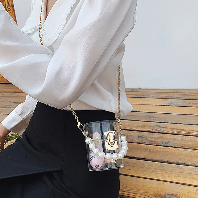 Mini Women's High Quality Transparent Crossbody Bag Female Luxury Designer Pearl Handbag Chain Shoulder Messenger Bags Purse
