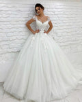 Boho off-shoulder 3D lace sleeveless wedding dress – detail view – Snowy Bridal
