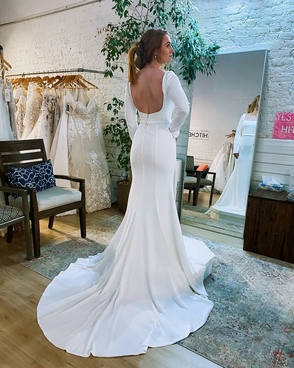 Elegant Mermaid Wedding Dresses Women Open Back Long Sleeve Square Collar Belt Unique Bridal Gown Vestidos De Novia Customized