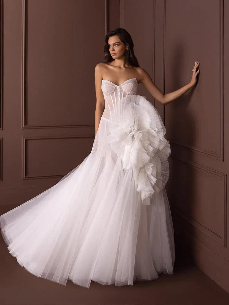 Eightree 2024 White A-Line Wedding Dresses Elegant Princess Tulle Bridal Dress Boho Beach Wedding Ball Prom Gowns Custom Size