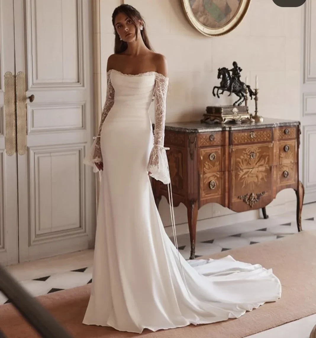 Mermaid wedding dress sexy lace long sleeve off-the-shoulder bridal gown elegant