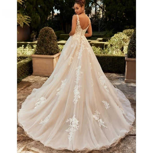 Luxury A-Line Wedding Dresses Customized Sexy V-neck Vestidos De Novia Appliques Plus Size Vestido De Noiva