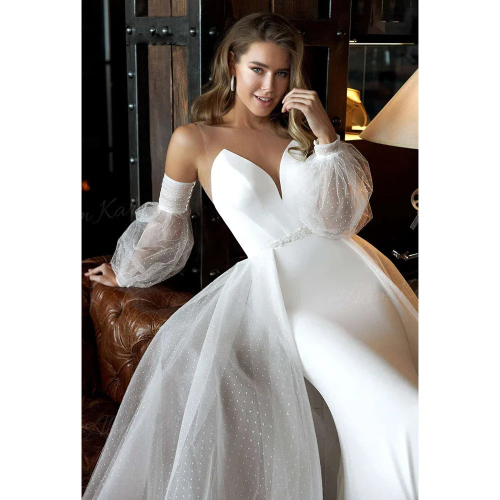 Mermaid Wedding Dress  Vintage Sweetheart Satin Bride Gown Beach Princess AS51 Plus Size Vestido De Novia
