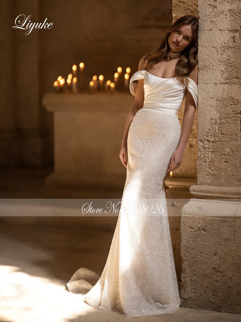 Liyuke Elegance 2 In 1 Mermaid Wedding Dresses With Removable Train Luxury Satin Off Shoulder Sleeves Trumpet Bridal Gowns