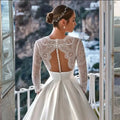 Luxury Wedding Dress For Women 2024 Modern V-neck Full Sleeves Illusion Tulle Bridal Gown A-Line Button Backless Robe De Mariée