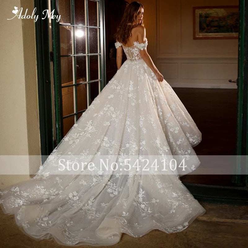 Luxury Sweetheart Neck Zipper Shine A-Line Wedding Dress Delicate Beading Appliques Off the Shoulder Princess Bridal Gown