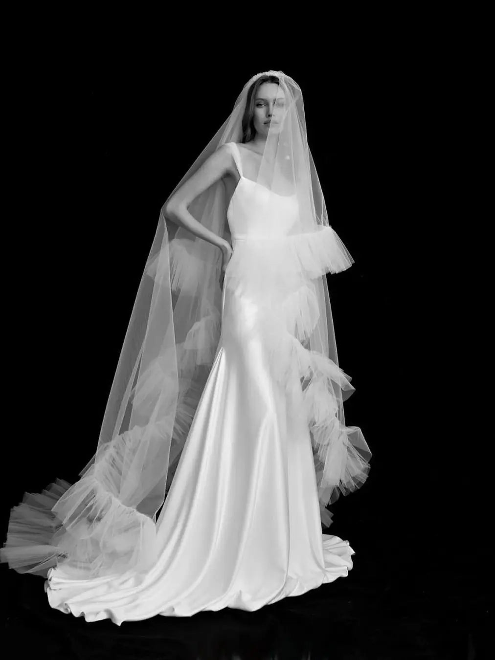 TOPQUEEN V117 Romantic Wedding Veil 2 layers Bridal Veils Cover Face Long Veu Bride 5 Meters Cathedral Drop Veil Pure White VEIL