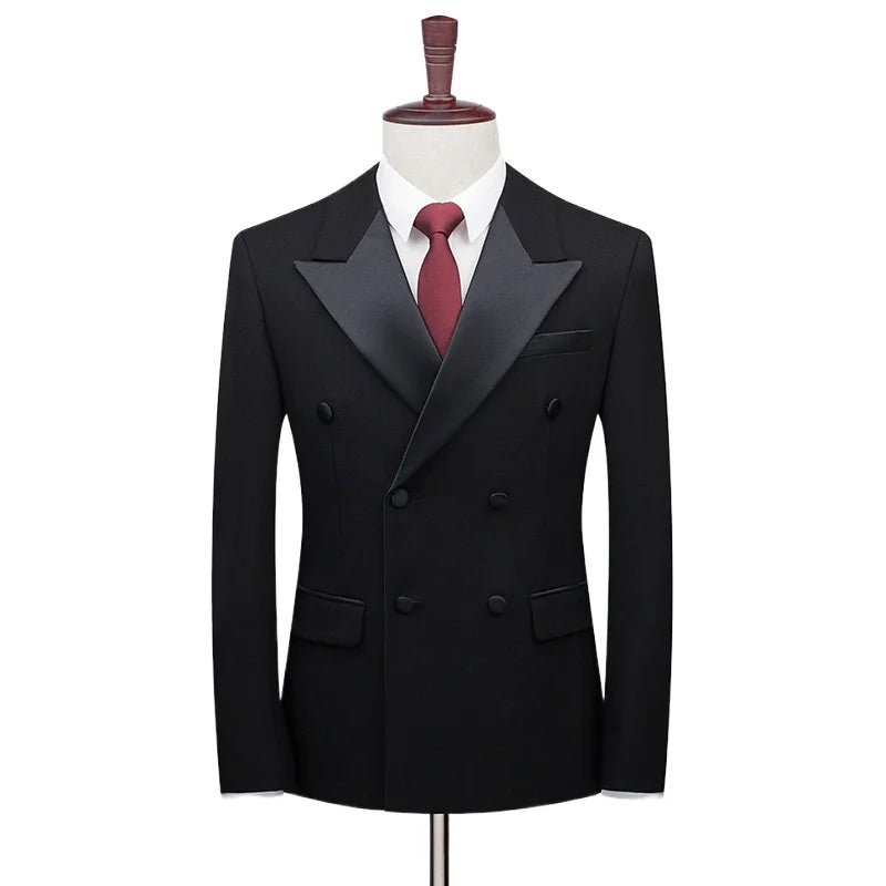 High-end Wool Tussock Suit (suit + Vest + Trousers) Groom Wedding Fashion Handsome Tencel Double Breasted Three-piece Set