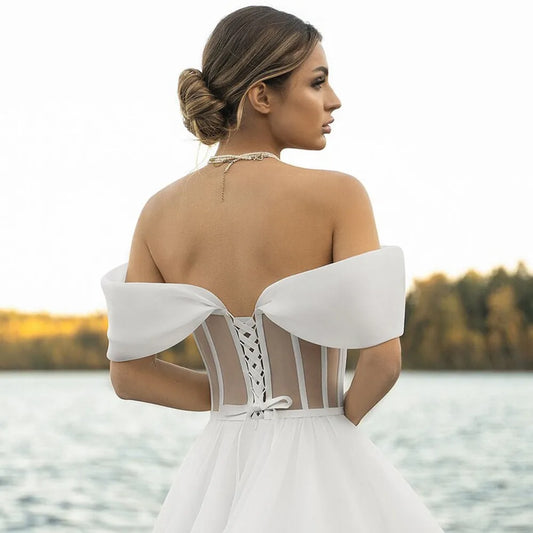 Off Shoulder Wedding Dress For Women Sweetheart Neck Sleeveless Corset Lace Up Back Bridal Gown Elegant Vestido De Novia