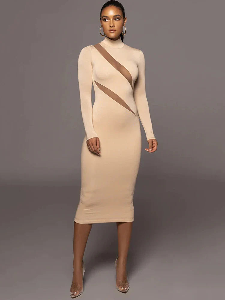 Elegant long sleeve bodycon sexy maxi party dress color variant detail