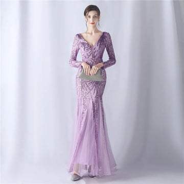 Party Dress Women Elegant Luxury Evening Dresses Pretty Women's Weddings Long Sleeves Bridesmaid Woman Sequin Sleeve Gown