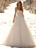 Lace appliques classic strapless sleeveless A-line exquisite wedding dress bridal gown back view
