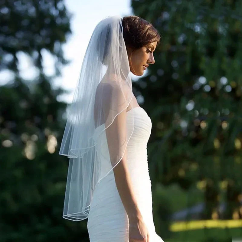 Two Layer Veil With Comb Wedding Vail Solid Color Soft Tulle Veil Short White Ivory Woman Bridal Veils veu de noiva curto