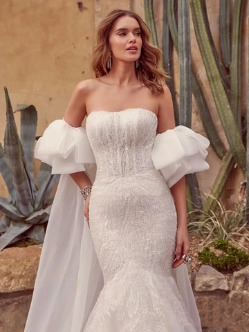 Gorgeous Wedding Dresses Lace Mermaid Sexy Bridal Robes Short Puff Sleeves Gowns For Formal Party Elegant Vestidos De Novia