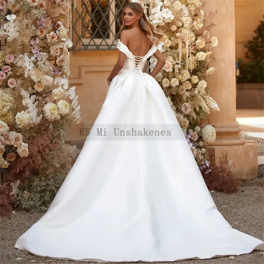 Customized Ivory Mermaid Wedding Dresses Detachable Train Off Shoulder 3D Flowers Bride Dress Satin Overskirt Wedding Gowns