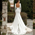 Deep V-neck full sleeves lace appliques open back satin classic 2026 wedding dress bride ivory