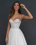 Bling sequins spaghetti straps tea length elegant cocktail party evening dress side view