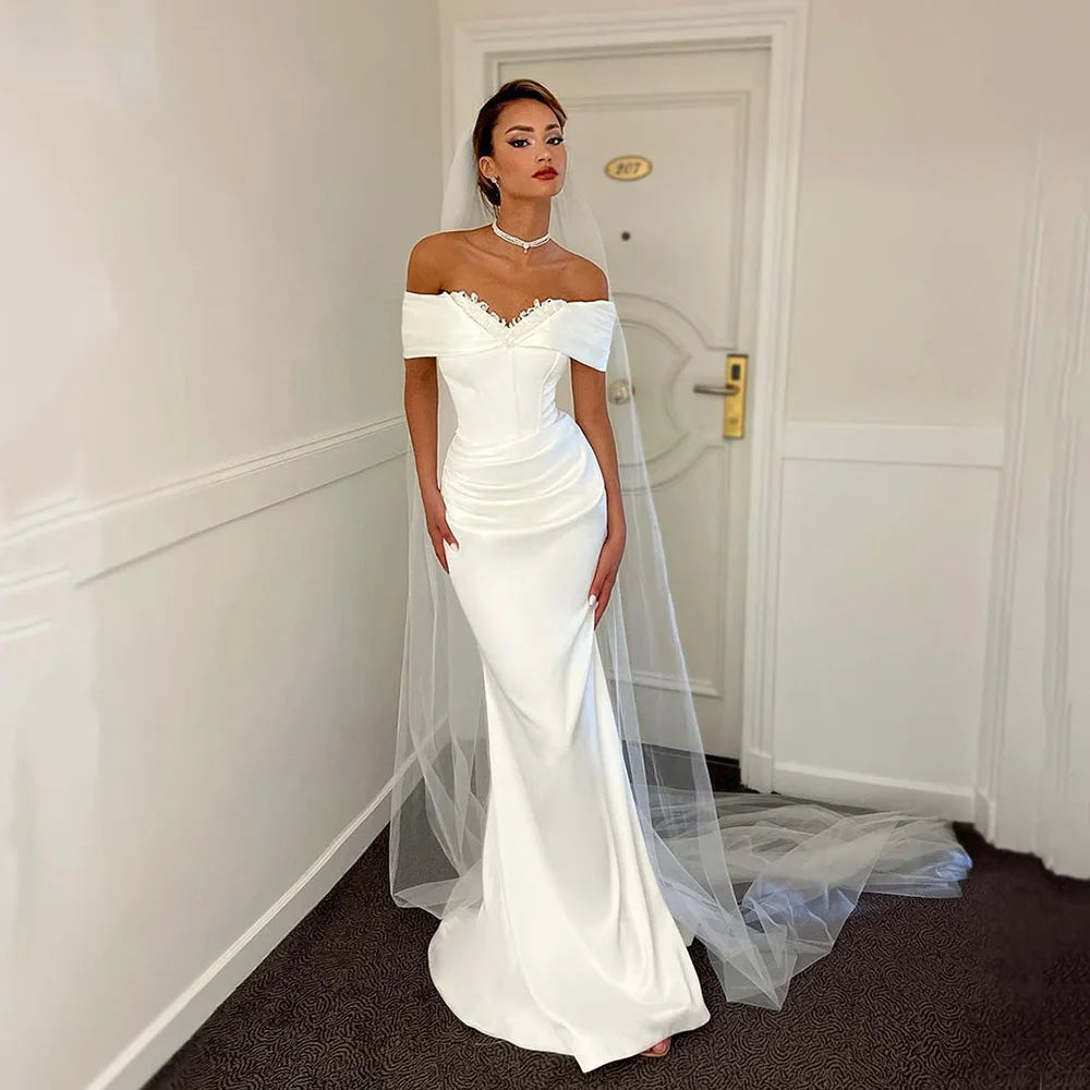 Msikoods Satin Mermaid Bespoke Bride Dresses Sequins Lace Off The Shoulder Corset Wedding Gowns Elegant Wedding Dress