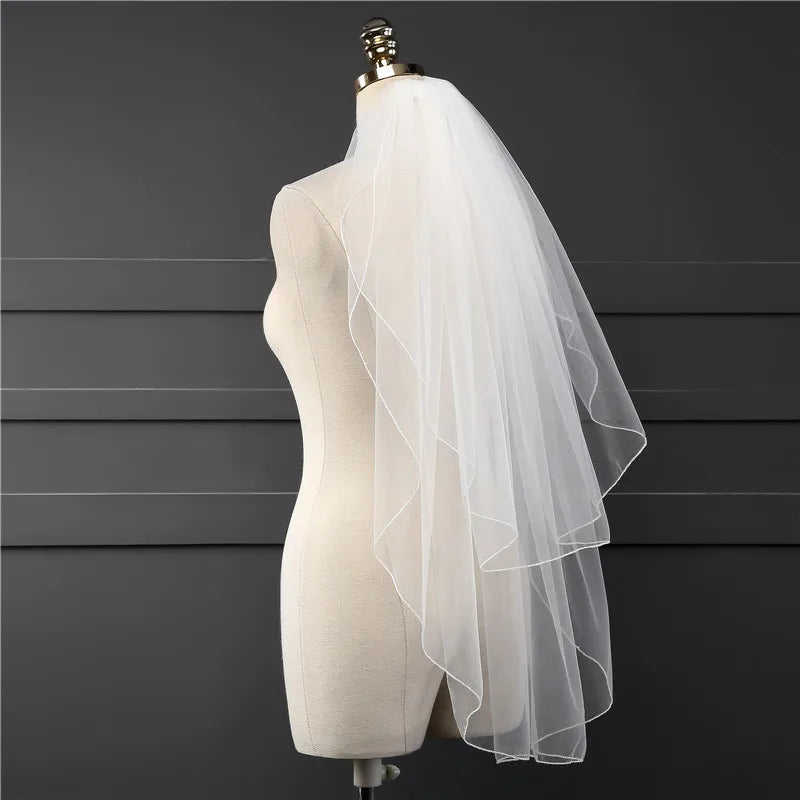 Two Layer Veil With Comb Wedding Vail Solid Color Soft Tulle Veil Short White Ivory Woman Bridal Veils veu de noiva curto