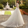 Illusion back V-neck A-line exquisite lace applique women wedding dress bridal gown side view