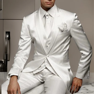 Slim Fit Men Suit for Wedding Groom Tuxedos 3 Piece Custom Satin Male Fashion Set Jacket with Pants Vest Latest Style