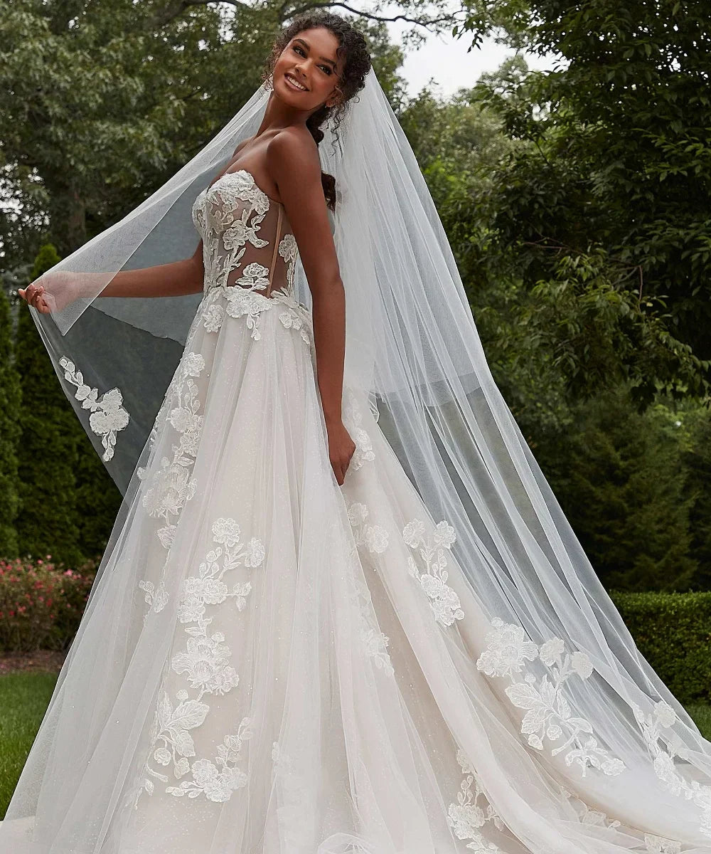 Bohemia A Line Wedding Dress Pouf Long Sleeve Lace Appliques Bridal Gown Beaded Bride Dress Vestido De Novia YAW89