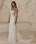 Mermaid glitter sequin fishtail detachable long sleeve formal bridal party gown back view