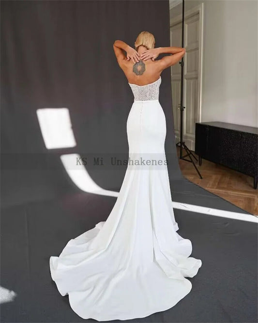 Sexy Couture Women Mermaid Wedding Dresses Corset Sequined Pearls Bride Dress 2024 Sweep Train Low Back Wedding Gowns