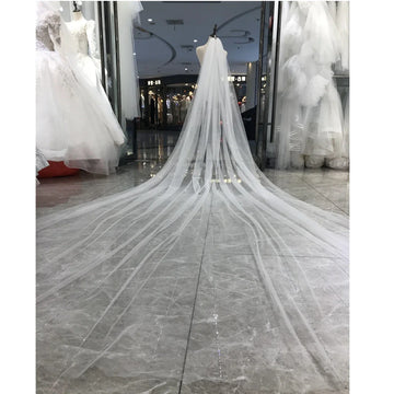 Kisswhite Crystals 3x3.5 Meters One Layer Glitters Sparkles Long Bridal Veils