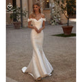3D Flowers Mermaid Wedding Dress 2024 Off Shoulder Satin Detachable Train Princess Bride Gown SwanSarah M254 Vestido De Novia