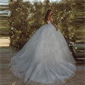 Off-shoulder sleeveless vintage sexy mermaid fluffy princess romantic A-line pretty bridal gown ivory