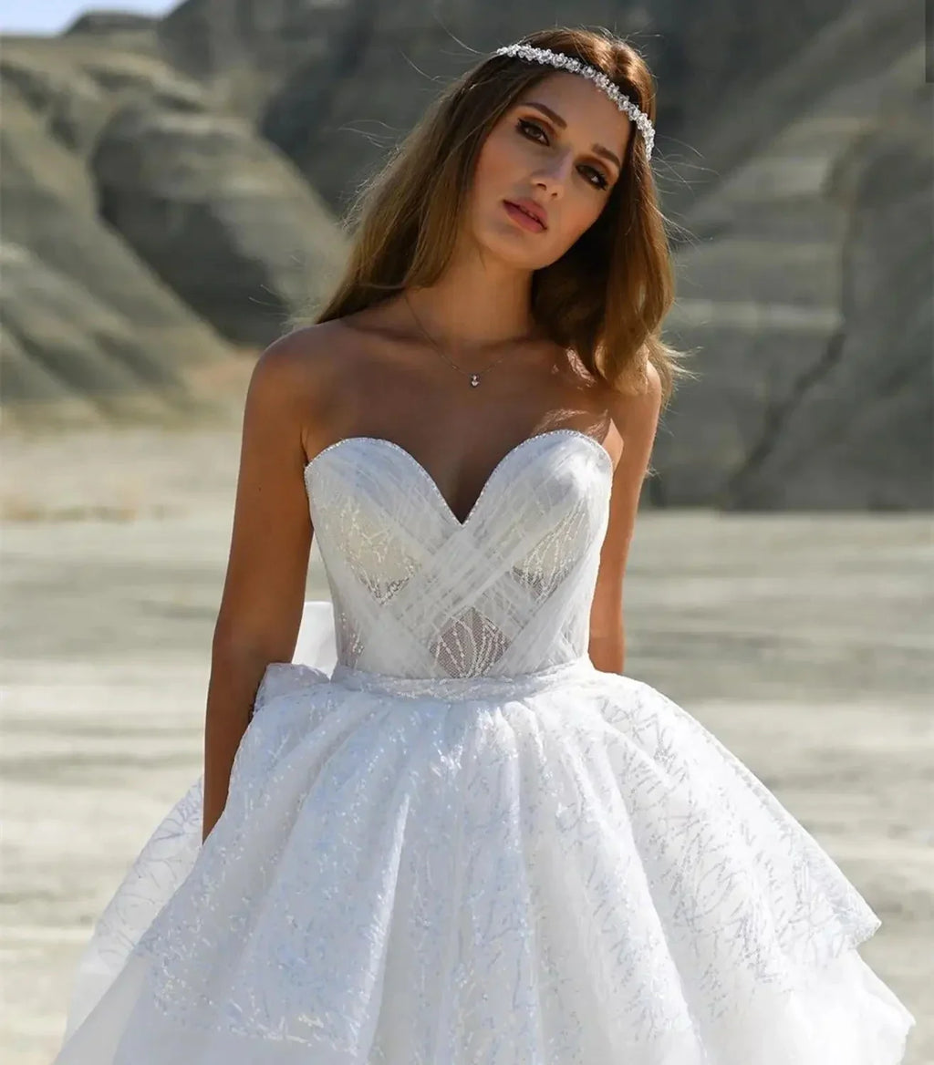 Gorgeous Wedding Dresses A-Line Sweetheart Bridal Robes Bow Tiered Ball Gowns For Formal Party Tulle Vestidos De Novia