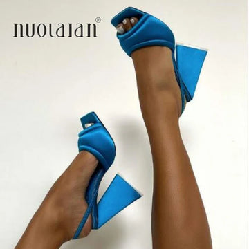 Fashion Triangle High Heels Summer Sandals Women Sexy Satin Soft Padded Party Shoes Woman Runway Back Strap Dress Sandals