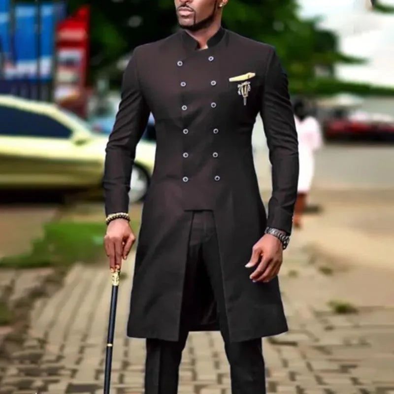 Classic slim fit men's wedding suit groom tuxedo African double breasted costume 2 piece